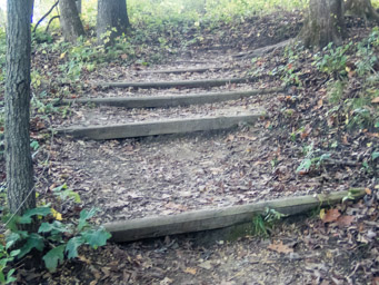 Uneven, railway tie steps
