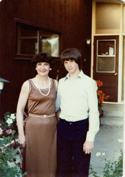 Marj and Earl in front of 44 McKenzie Crescent, 1978.