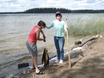 Marj , Jen and a catch of Jack at Trappers' Lake PANP, 2007.