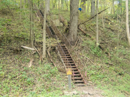 The steep metal stairs up the hill before the Dubuque Memorial